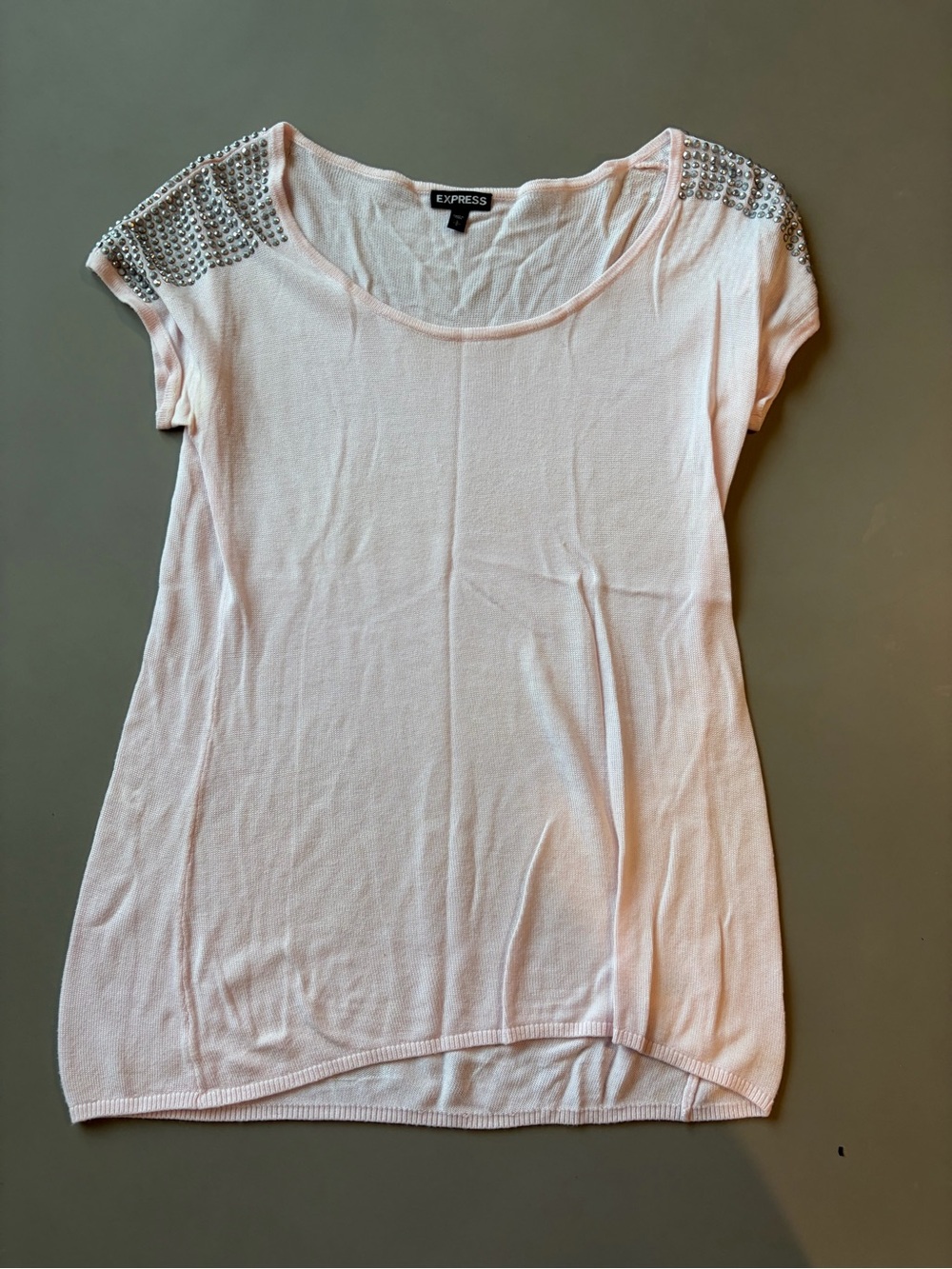 Express Blush Pink Short Sleeve Tee with Shoulder Studs